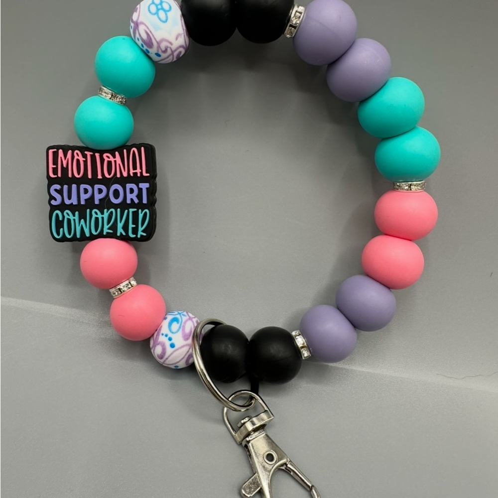 Hands Free Emotional Support Coworker Wristlet, Keychain, Silicone Beads
